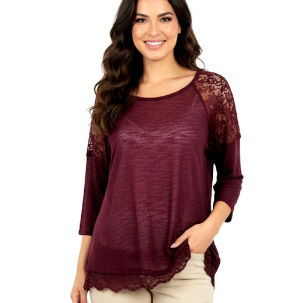 Joe Boxer Burgundy Semi Sheer Top Half Sleeves Size Large